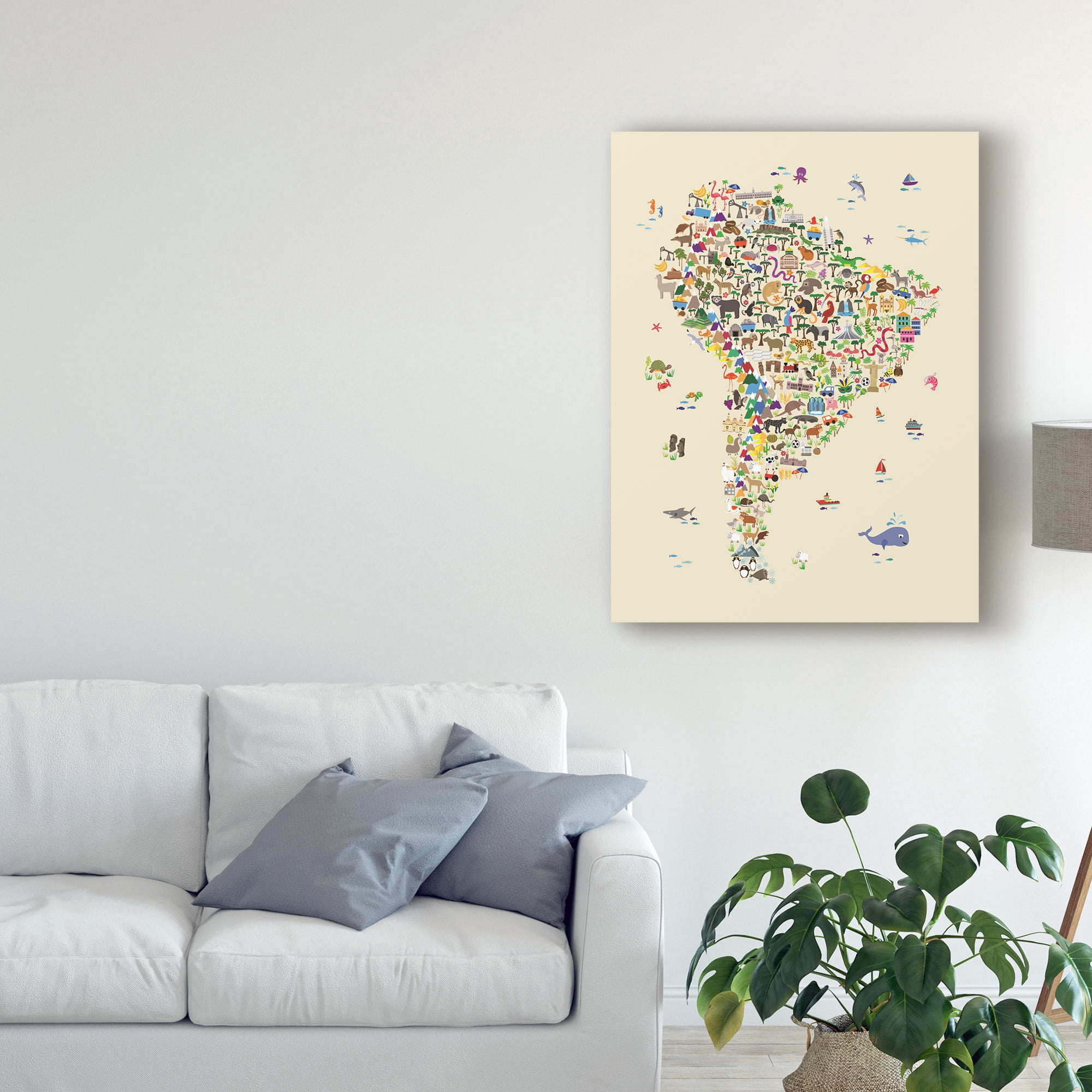 Trademark Fine Art 'Animal Map of South America for children and kids Beige' Canvas Art by Michael Tompsett