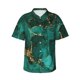 thumbnail image 1 of Balery Green Gold Glitter Camisas hawaianas de manga corta para hombre, camisas playeras de corte holgado, camisas de vacaciones con botones,Small, 1 of 7
