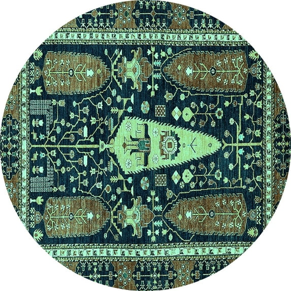 Ahgly Company Indoor Round Abstract Turquoise Blue Modern Area Rugs, 3' Round