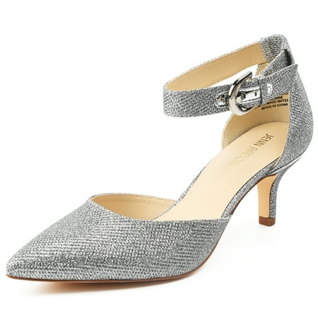 

JENN ARDOR Women s Kitten Heel Pumps Ladies Closed Pointed Toe D Orsay Ankle Strap Dress Stiletto