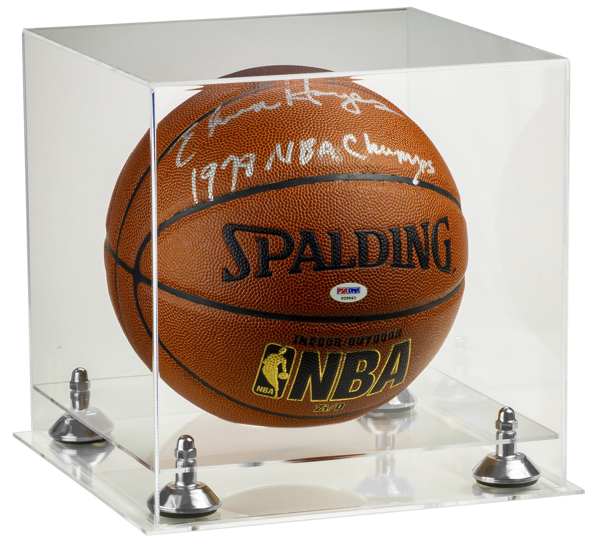 Deluxe Clear Acrylic Full Size Basketball Display Case with Silver