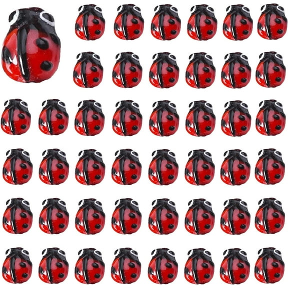 1 Box 40Pcs Ladybug Beads Ladybug Bead Bulk Red Lampwork Glass Flying Animal Insects Handmade Beaded Loose Spacer Beads for Jewelry Making Kits Elastic Thread Bracelets Crafts Supplies