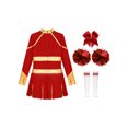 thumbnail image 4 of iiniim Kids Girls Long Sleeve Cheerleading Uniform Dance Party Dress with Pom Pom Headwear Socks A Red 8, 4 of 7