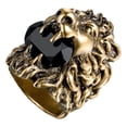 thumbnail image 2 of Gucci Lion Head King Statement Ring with Faceted Crystal Aged Gold Tone Black Metal Size 13 Made in Italy New, 2 of 4