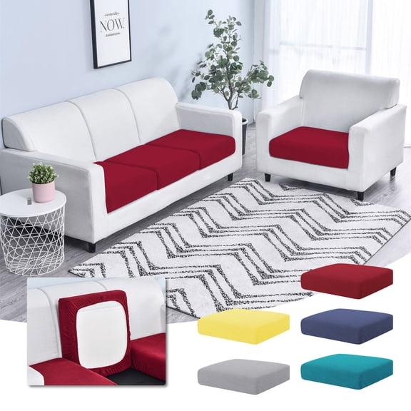 Stretch Sofa Seat Cushion Slipcover, Wrap Furniture Protector with Reinforced Anti-Slip Straps, Wrinkle Fade Pilling Resistant Separate Couch Cushion Cover for Living Room Sofa Protection