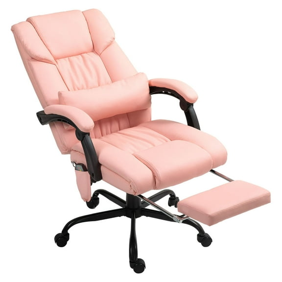 Pink Massage Office Chair with Heat & Footrest - Reclining High Back Ergonomic Computer Chair - 6 Vibration Points