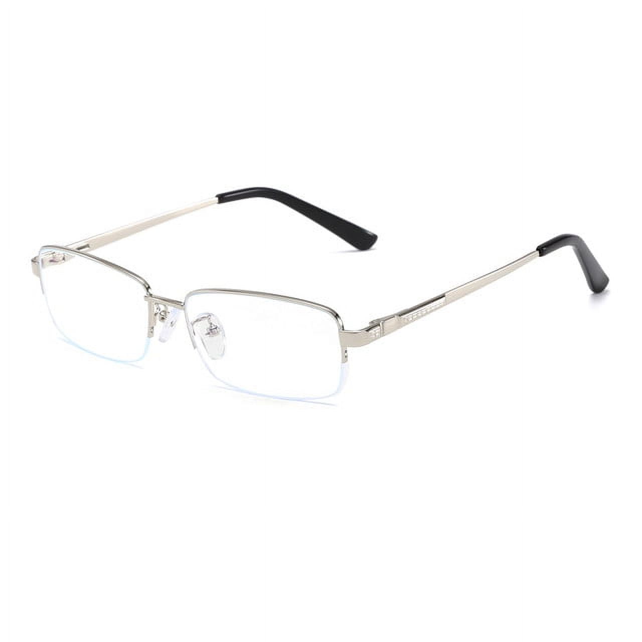QECEPEI Mens Blue Light Blocking Glasses Half Frames Transparent Lens Business Eyewear Shiny Silver