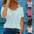 thumbnail image 6 of Oalirro Trendy Going Out Mesh Breathability Tops for Women Lace Cold Shoulder Loose Fit Summer Patchwork Shirts, 6 of 6