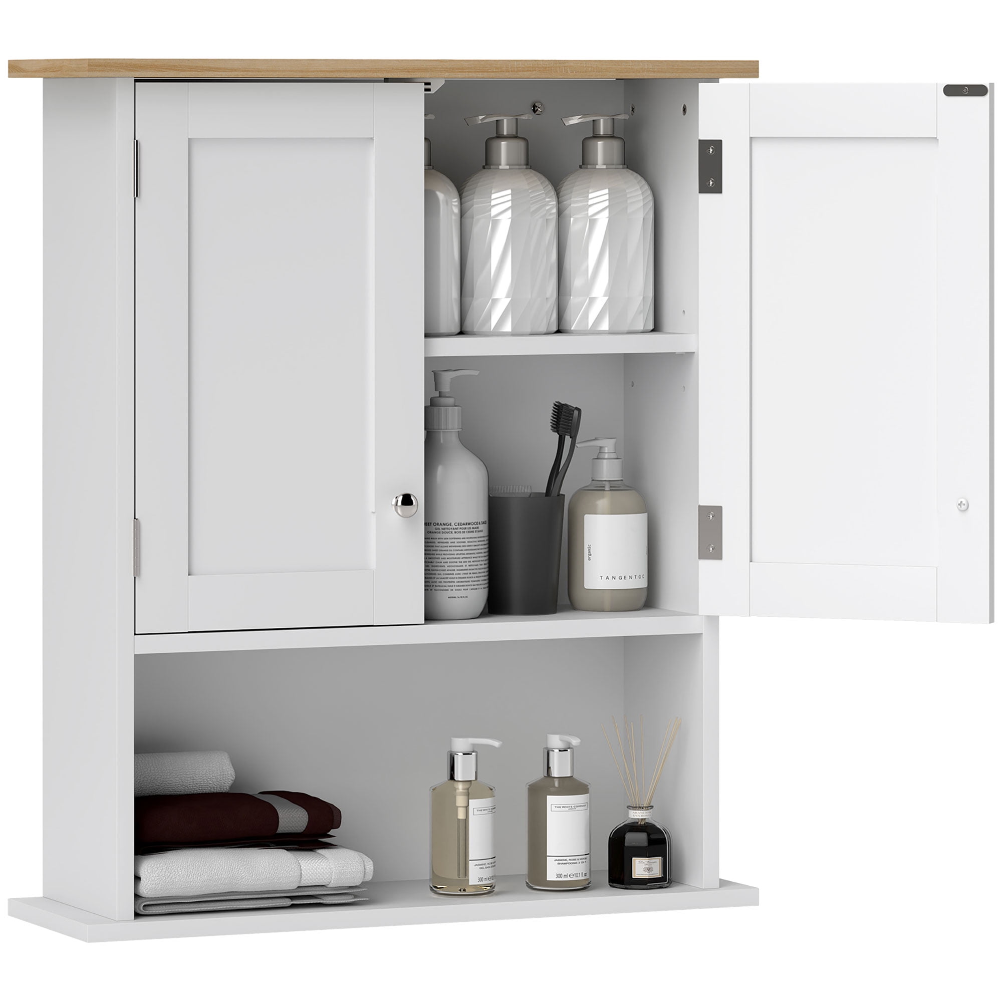 HOMCOM Over the Toilet Bathroom Wall Cabinet, Modern Bathroom Cabinet Wall Mounted Medicine Cabinet with 2 Doors, Adjustable Shelf, White