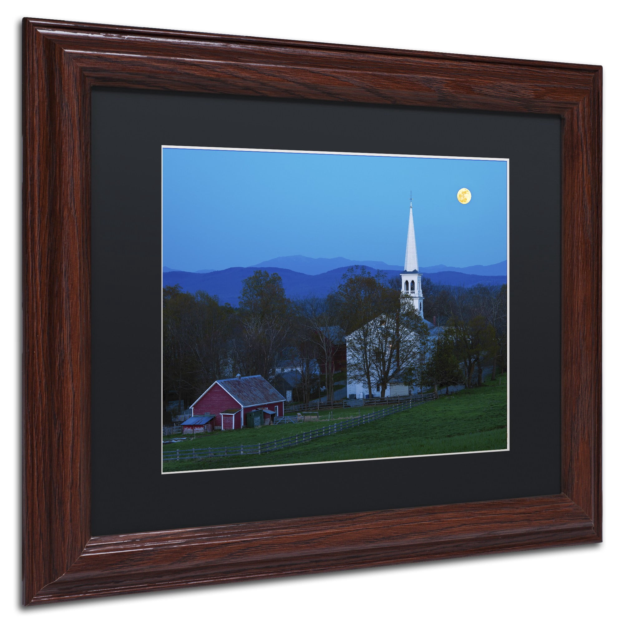 Trademark Fine Art "Moonrise at Peacham" Canvas Art by Michael Blanchette Photography Black Matte, Wood Frame