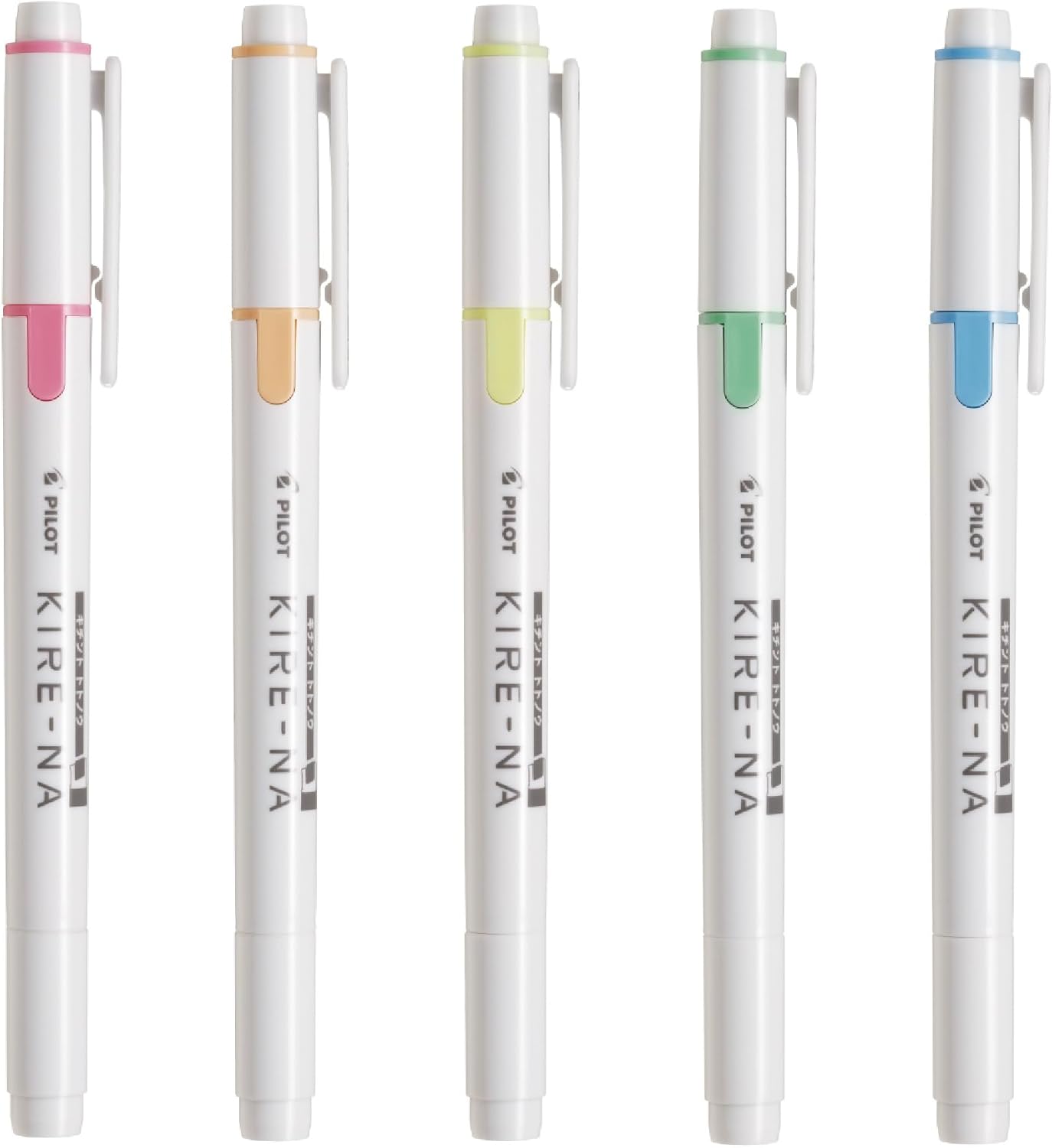 KIRE-NA Highlighter Set, Basic 5 Colors, Chisel and Fine Tip, Quick-Dry Pigment Ink, SKIW-1-5C1