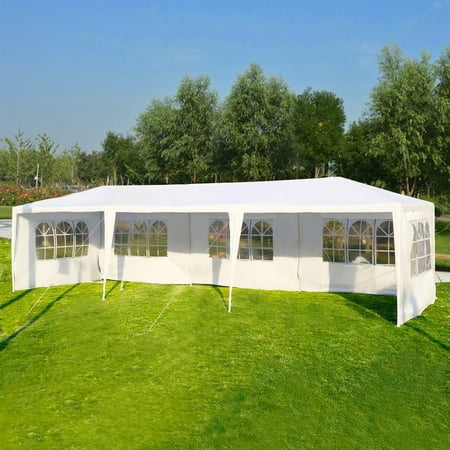 Zimtown 10'x30' Canopy Tent Outdoor White Sun Shelters Gazebos with 5 Removable Sides for BBQ