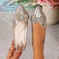 thumbnail image 2 of Womens Gold Flats Pointed Toe Bow Rhinestone Sparkly Glitter Wedding Party Comfortable Dress Shoes Cushioned Insole Faux Faux Leather,Size 9, 2 of 9