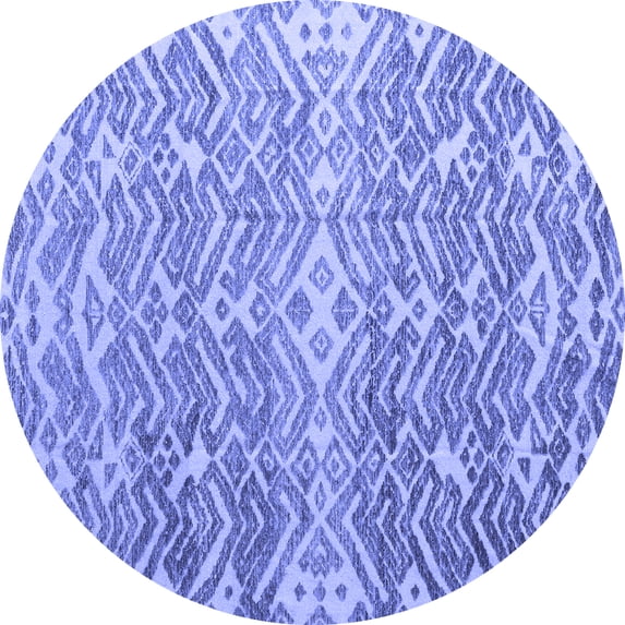 Ahgly Company Machine Washable Indoor Round Abstract Blue Modern Area Rugs, 8' Round