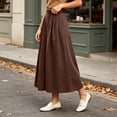 thumbnail image 5 of Women's Solid Corduroy Midi Skirt High Waist Flared A Line Long Skirt with Belt, Vintage Casual Swing Skirt for Autumn Winter Daily Commute & Weekend Outings Coffee, 5 of 6