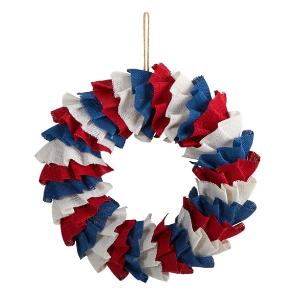 Nearly Natural Americana Burlap Polyester Wreath, 18" (Multicolor)