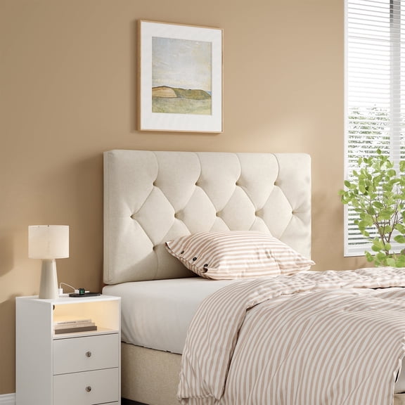 Someet Upholstered Headboard for Twin Size, Adjustable Height Headboard, Modern Diamond Tufting Solid Wood Headboard, Beige