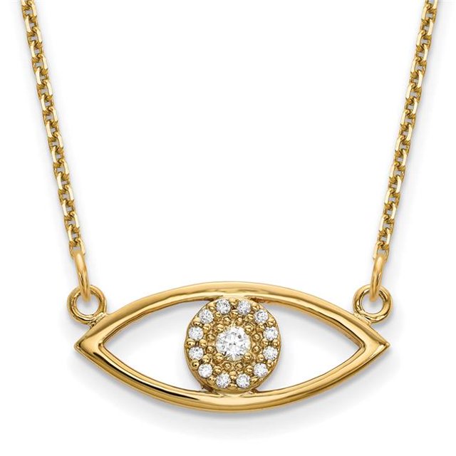 Quality Gold XP5046A 14K Yellow Gold Small Necklace Diamond Evil Eye Pendant