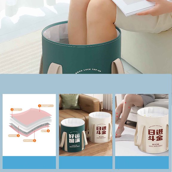 RRJ 2Pcs Portable Foot Soak Bucket, Foldable Deep Soaking Bath Tub for Over Calf, Insulated Travel Foot Spa Basin, Multipurpose Collapsible Wash Tub for Home Camping Car Wash