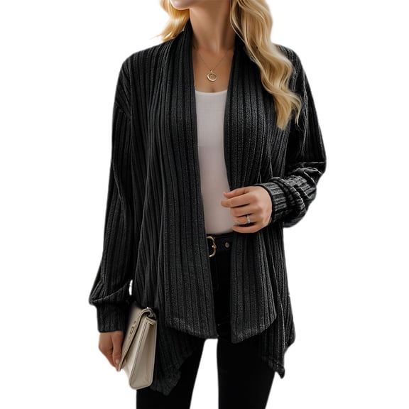 SWSMCLT Women's Soft Fall Cardigans Open Front Long Sleeve Winter Spring Casual Cardigan Stretch Drop Shoulder Black X-Large