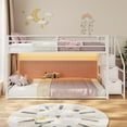 thumbnail image 3 of Afuhokles Low Bunk Bed Twin Over Twin with Storage Staircase, Drawers and Shelves, LED Lights Metal Floor Bunk with Power Outlet, White, 3 of 8