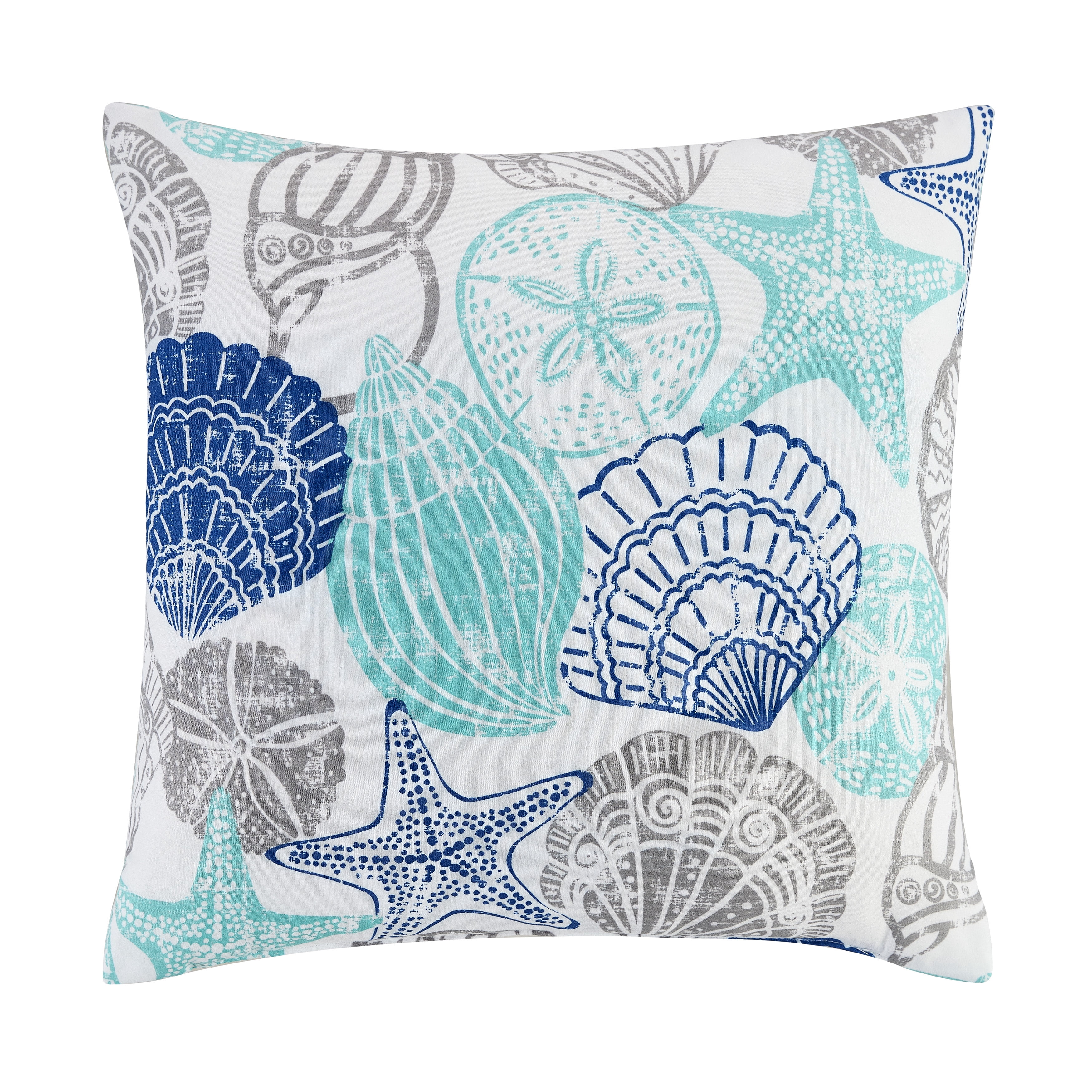 Bedding 4-piece Reversible Quilt Set, Gray/Blue/Aqua, Twin, Seashell & Starfish by Quaint Home
