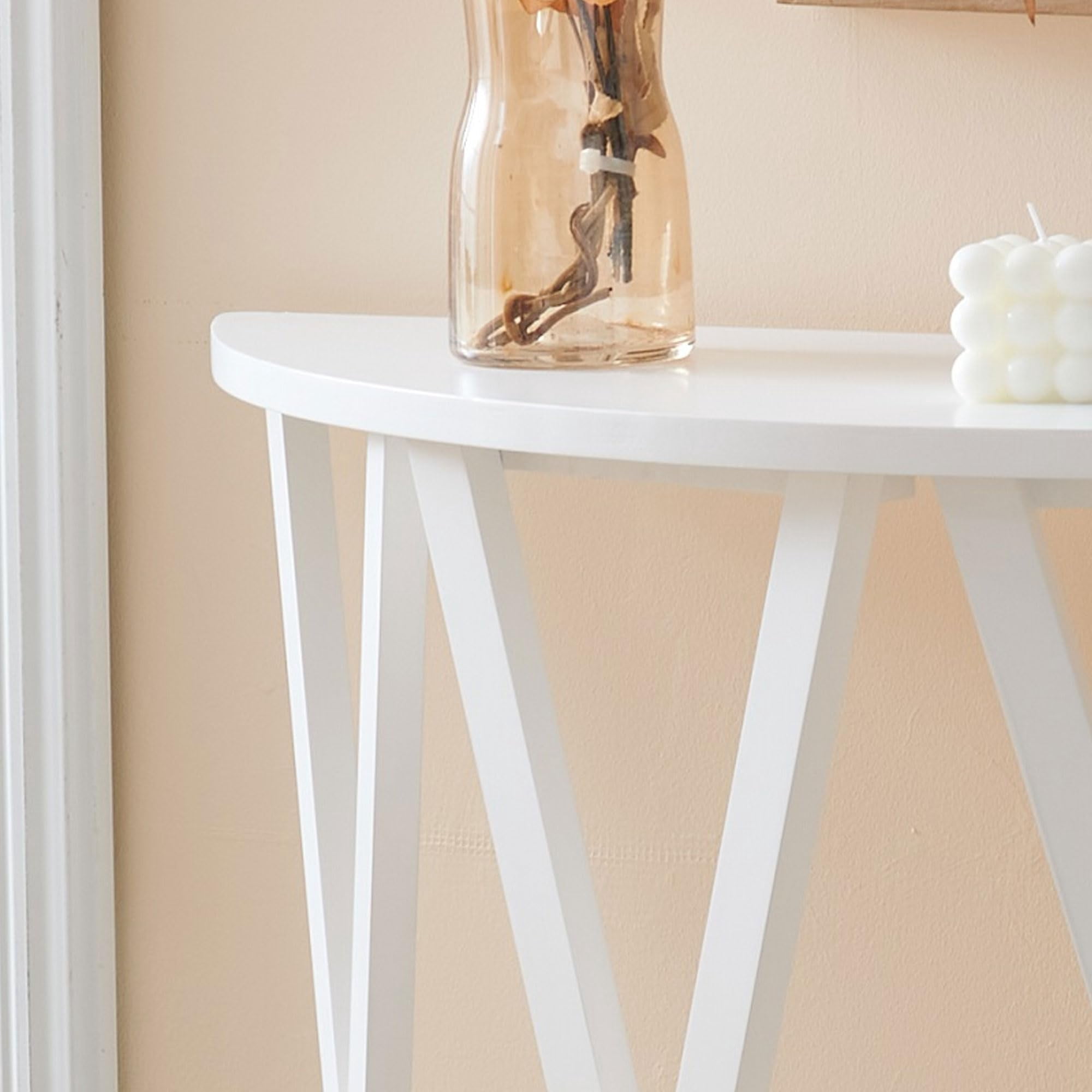 Kings Brand Furniture Vienna Half Moon Wood Console Table for Entryway, Accent Sofa Table for Living Room, Hallway, Foyer, Entrance, White