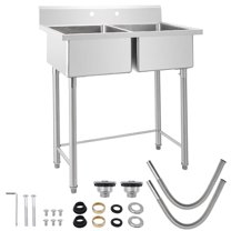WPOND 41" Stainless Steel Sink Freestanding Utility Sink, Commercial Kitchen Double Bowl Sink for Garage, Restaurant, Kitchen, Laundry, Farmhouse, Bathroom, Workshop, NSF Certified