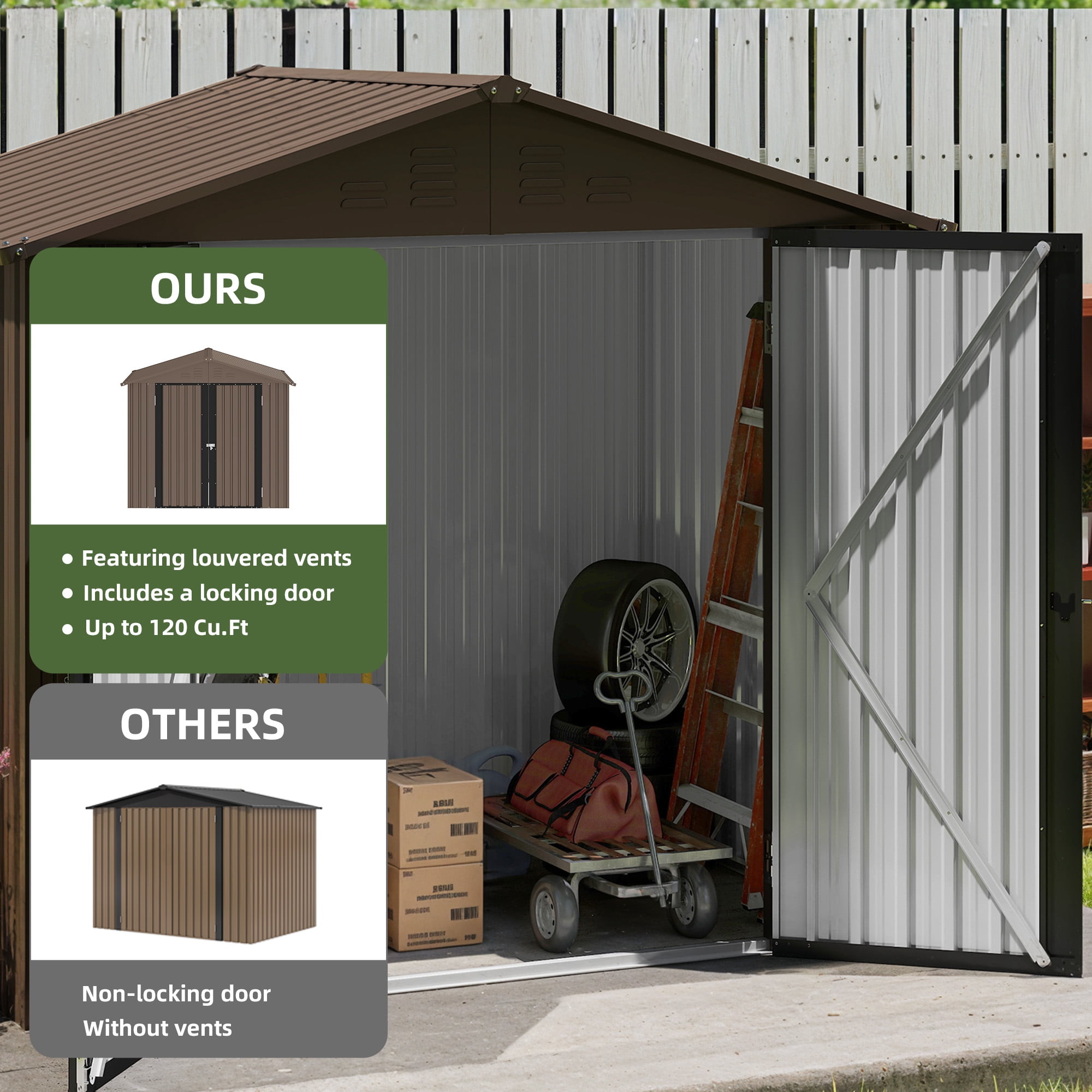 Uforic 6x4ft Metal Outdoor Storage Shed, Lockable and Waterproof with Gable Roof & Vents, Brown