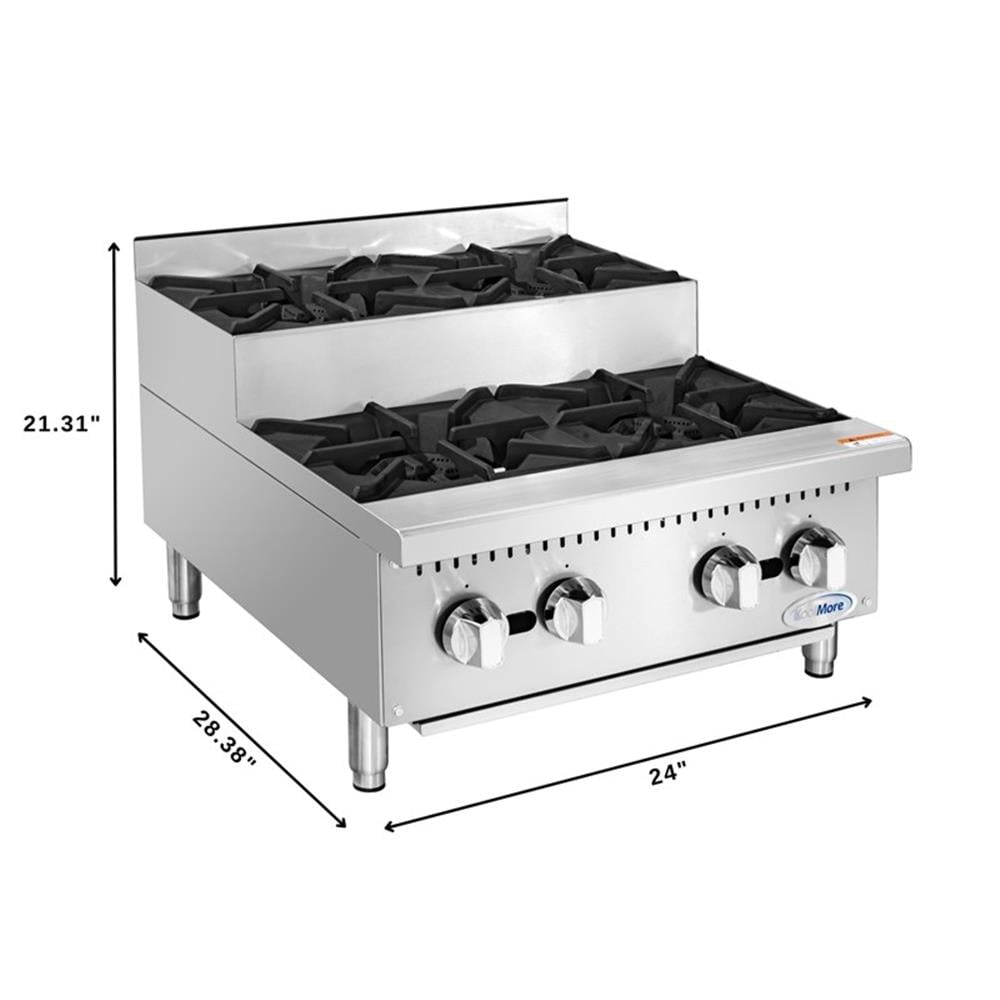 Pemberly Row Steel 24" Commercial Four-Burner Step Up Range 104000 BTUs