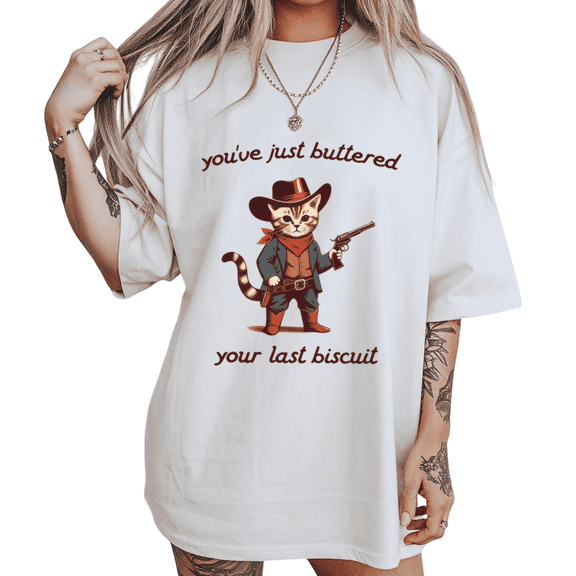 Western Cowboy Cat Meme Print Tshirt White S-5XL Funny Graphic For Cat Lovers Graphic Tees Shirts Tops