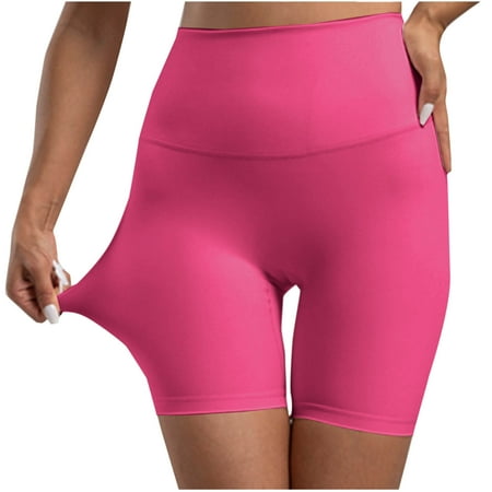 Summer Savings Clearance 2025! Loopsun Womens Shorts  Summer Shorts for Women  Woman Solid Elastic High Waist Lift Hip Yoga Shorts Hot Pink L