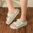 thumbnail image 4 of Rokment Women's Double Buckles Platform Slides Sandals Classic Casual Wide Width Open Toe Chunky Flat Comfortable Walking Slip on Slippers for Indoor Outdoor Waterproof Light Green Size 8.5, 4 of 7