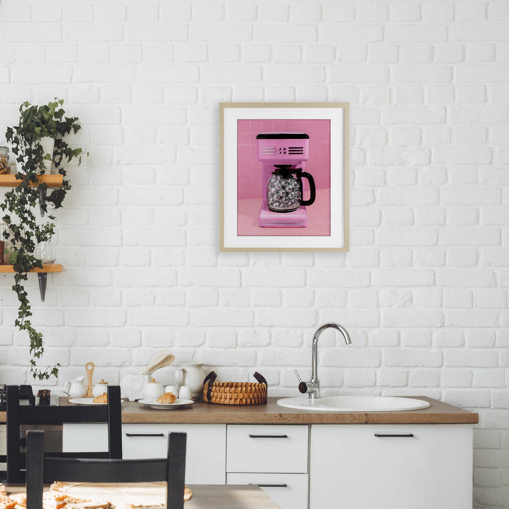 Stupell Industries Disco Coffee Over Pink Birch Framed Print Under Glass, design by LISH Creative