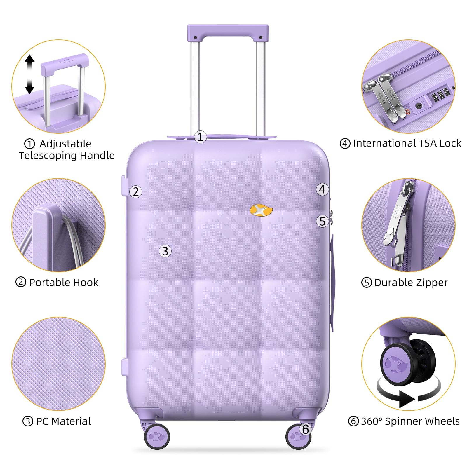 MGB 24" Medium Checked Luggage - PC Durable Hardshell Suitcase with Dual 360° Spinner Wheels & TSA Lock | Airline-Approved, Lightweight Design for Outdoor Travel