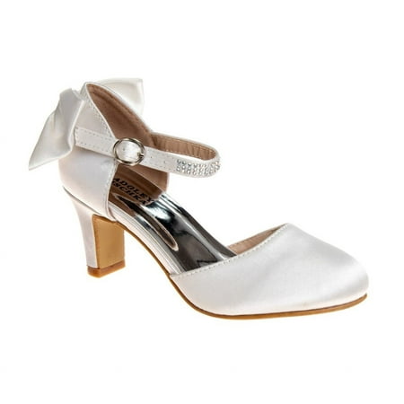 Badgley Mischka Girls Heel Dress Shoes - White Satin, 13