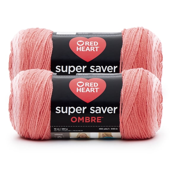 Red Heart® Super Saver Ombre™ #4 Worsted Acrylic Yarn, Sea coral 10oz/283g #482 Yards (2 Pack)