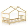 thumbnail image 1 of Costway Twin Size House Bed with Roof Wooden Low Floor Bed No Box Spring Needed Natural, 1 of 10