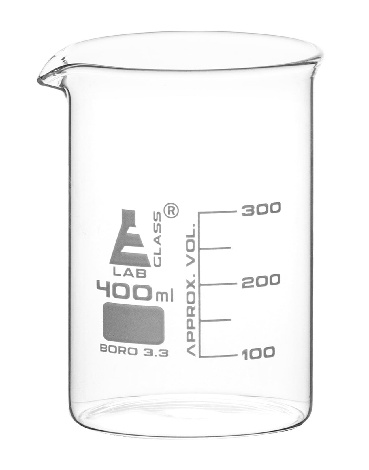 Beaker, 400ml Low Form with Spout White, 50ml Graduations