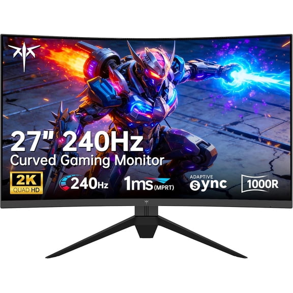 Restored KTC 27 Inch 240Hz Curved Gaming Monitor, 2K QHD 2560x1440P Computer Monitor with 1000R, 2500:1 Contrast, Adaptive Sync, DP 1.4, HDMI 2.0, VESA, Tiltable, H27S25E