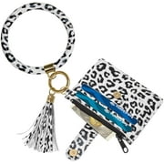 Keychain Bracelet, PU Keychain Bangle Wristlet Bracelet Tassel Card Key Holder for Women