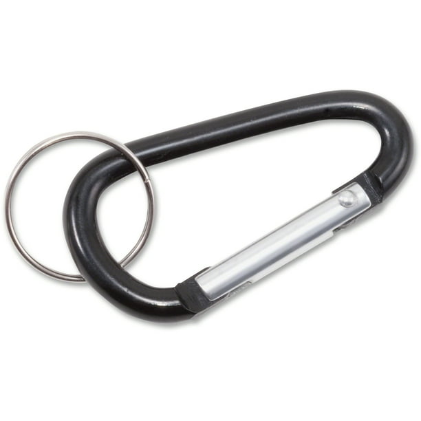 Carabiner Key Chains, Split Key Rings, Aluminum, Black, 10/Pack