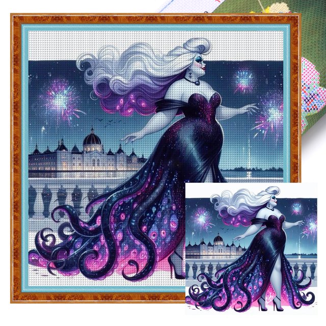 (SZX-C1625 45X45) Hilo algodón ecológico bordado 11CT 3 hebras impresión 45*45cm Kit serie cine y televisión Disney Villain-Ursula punto cruz