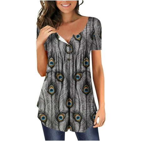 

Workout Tops for Women Plus Size Blouses for Women Dressy Women s Floral Print Tunic Blouse Short Sleeve Tshirts High Neck Button Bra Top Blusas Para Mujer Casuales Y Elegantes
