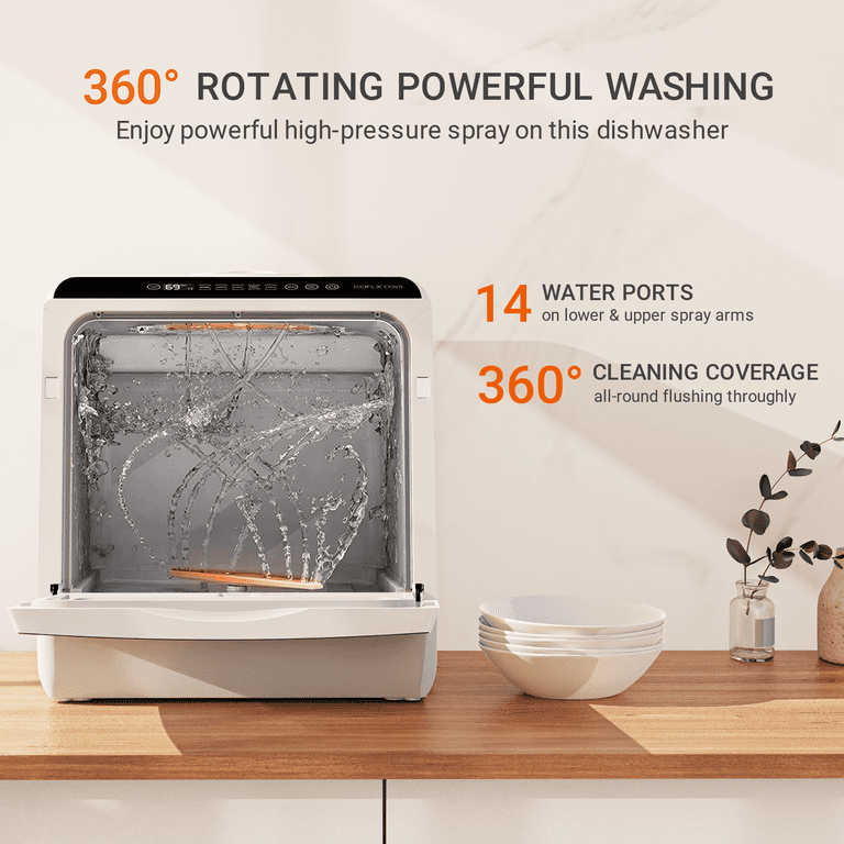 Novete Portable Countertop Dishwashers, Compact Dishwashers with 5 L Built-In Water Tank & Inlet Hose, 5 Washing Programs, Baby Care, Air-Dry