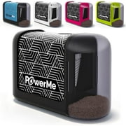PowerMe Electric Pencil Sharpener with Cover, Handheld, Manual, Battery Powered, Purple