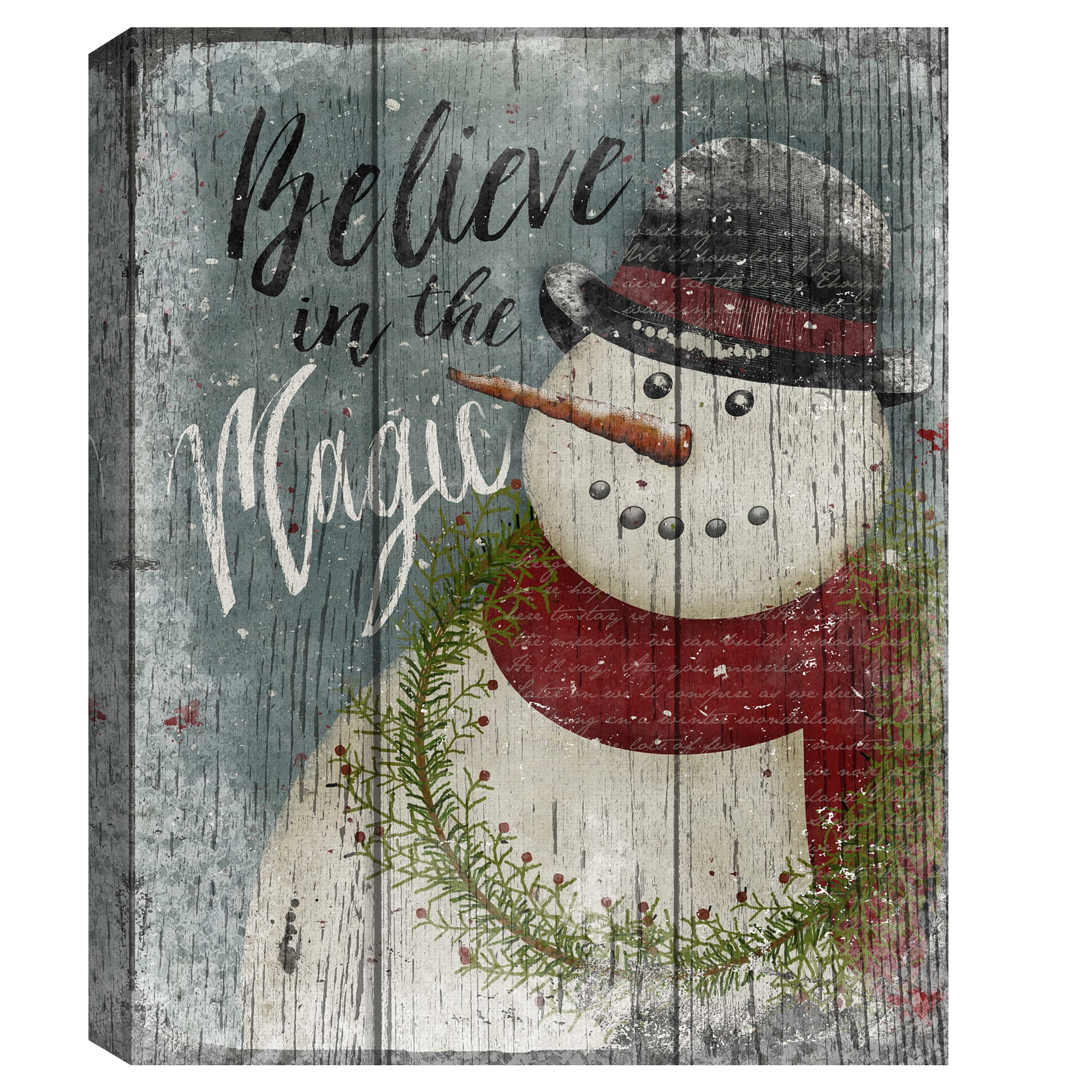 Snowman Believe, Snowman Cardinal, Snowman Merry & Bright, Snowman Sleigh Bells by Beth Albert Holiday Christmas Canvas Art Print Set of 4