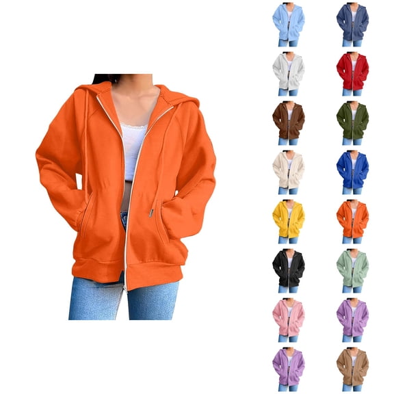 Zip Up Hoodie for Women with Pockets Long Sleeve Basic Full Zipper Hooded Sweatshirt Coat Outerwear