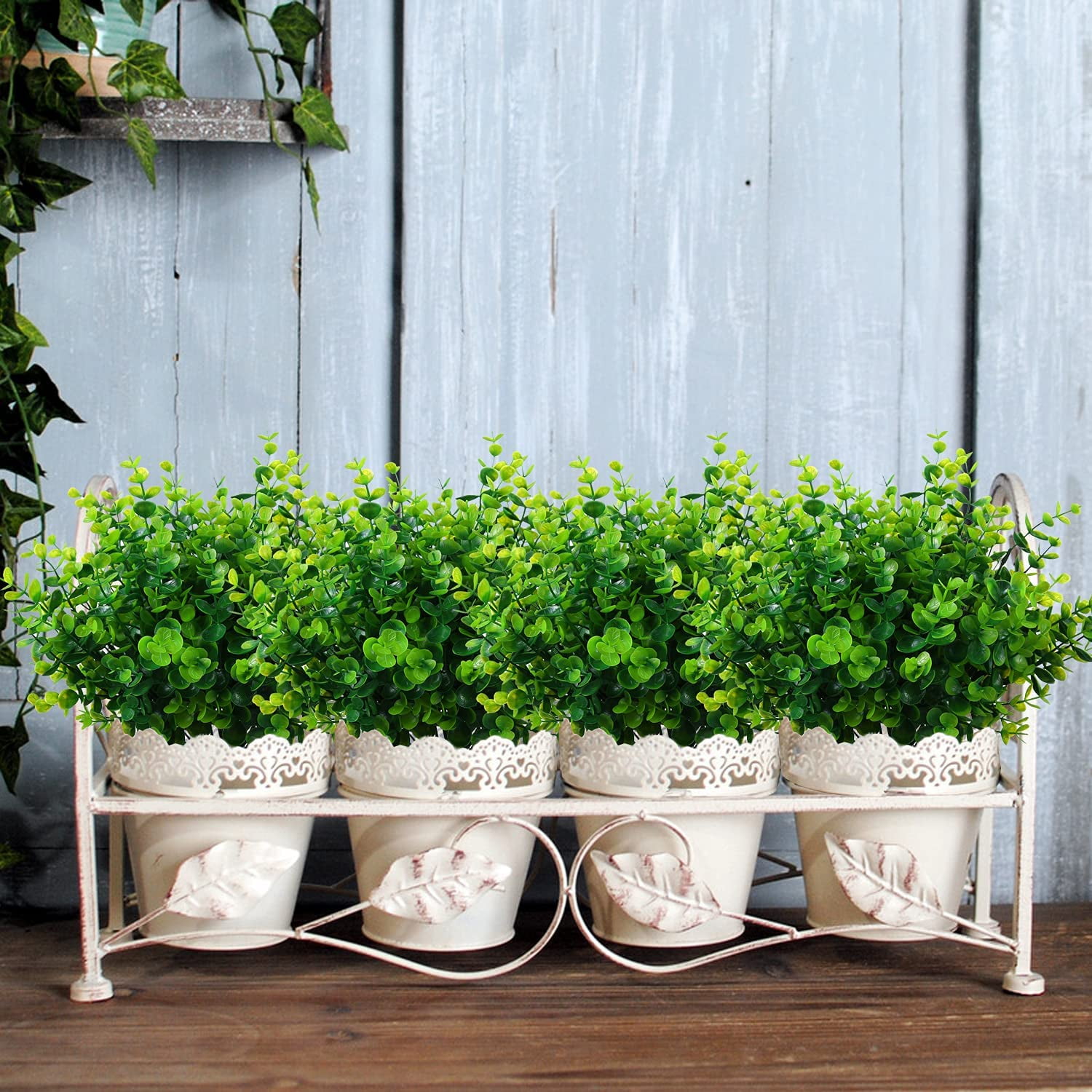 12 Bundles Artificial Greenery Plants, Faux Outdoor UV Resistant Fake Eucalyptus Bushes for Garden Porch Window Box Filler Indoor Home Decoration (Green)