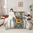 thumbnail image 4 of Manfei Female Men Rustic Floral Sunflower 3 Pieces Queen Comforter Set,Lodge Cottage Ultra Soft Bedding Sets,Vintage Retro Bedding Comforter Set Breathable,Microfiber Bedroom Decor,Reversible, 4 of 8